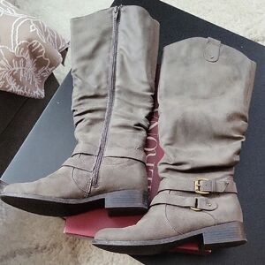 Merona Taupe Slouch Mid-Calf Heeled Riding Boots